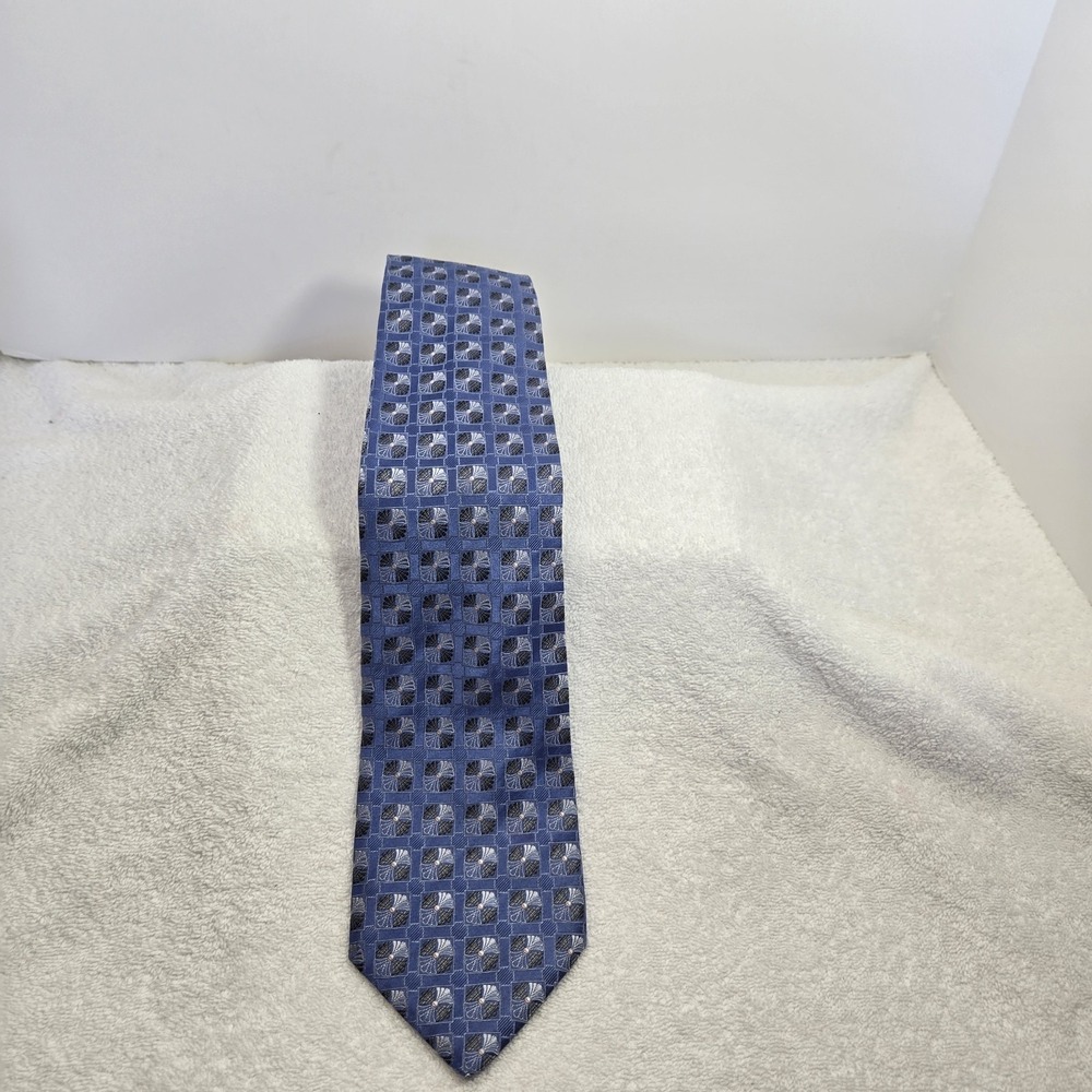 Ermenegildo Zegna Mens Long Pointed Necktie Woven Geometric Blue 100% Silk